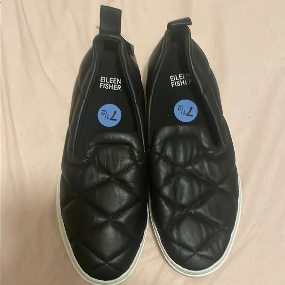 Eileen Fisher Black Quilted Slip-On Sneakers - Picture 1 of 3
